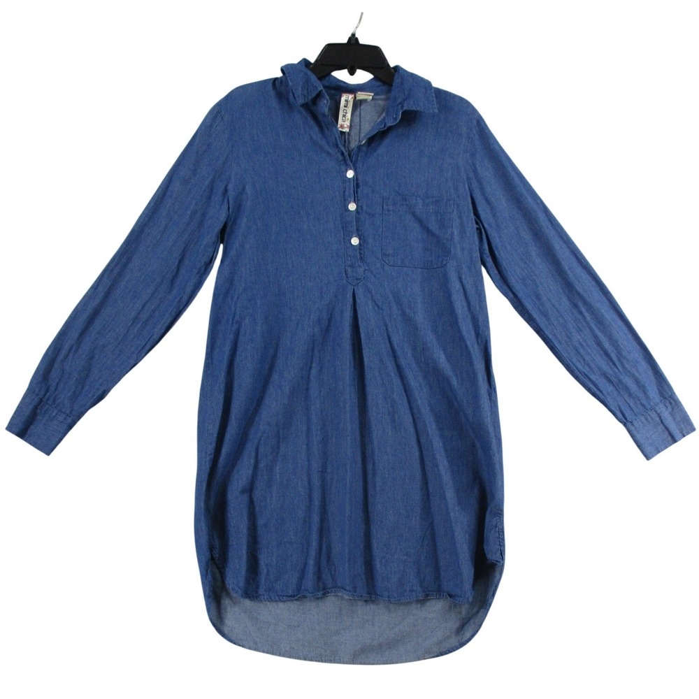 Mimi Chica Blue Denim Shirt Dress Women Large Long Sleeve Cotton D00R613